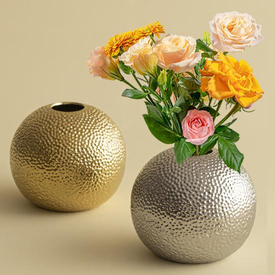 Round Ceramic Flower Vase Hammer Pattern Flower Holder Container Home Office Table Centerpiece Decorative Floral Plants Vase