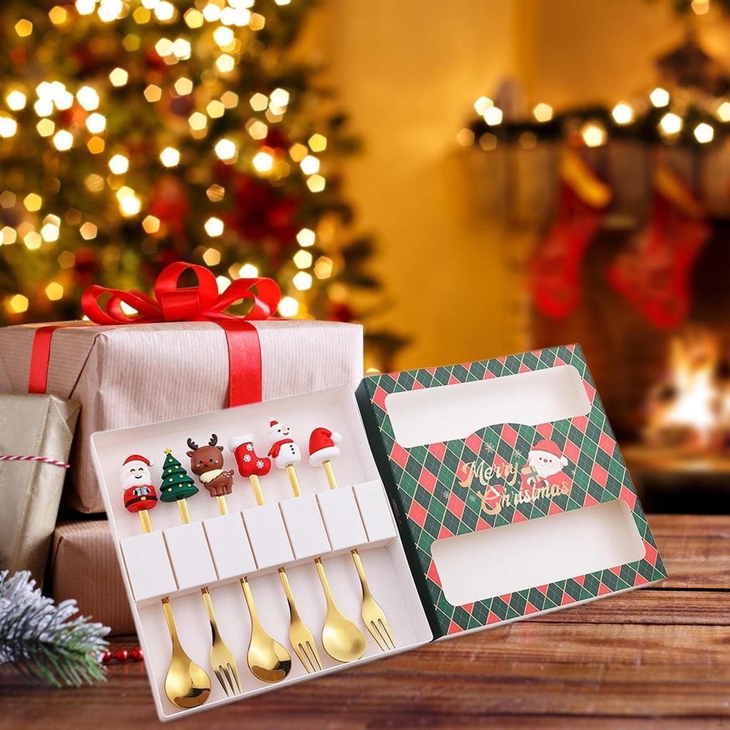 6 Piece Christmas Coffee Set, Cutlery, Pastry Forks And Teaspoons Stainless Steel for Party Mixing