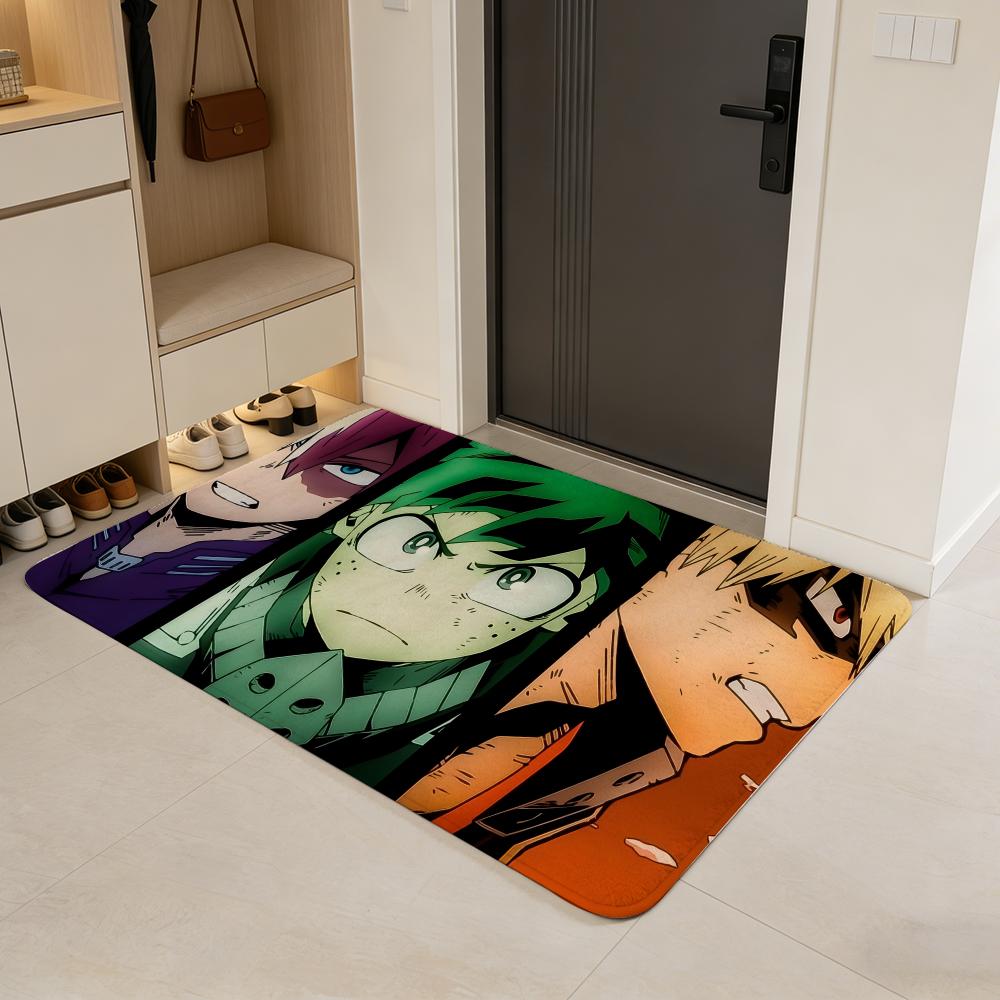 anime M-My Hero Academia Floor Mat Flannel Door Mat Non-Slip Absorbent Washable Indoor Home Rug