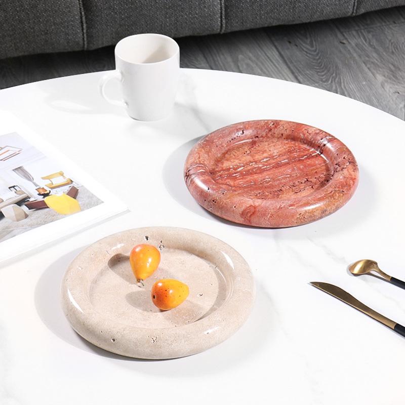Natural Marble Round Fruit Plate Tray Creative Home Living Room Dried Fruit Snack Plate