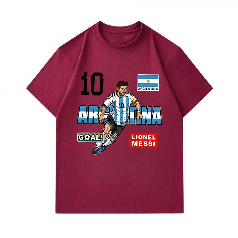 Men's 100% Cotton Crew Neck Short Sleeve T-Shirt, Argentina Soccer No.10 Lionel Messi Print Casual Sport Tee for Fans Daily Wear