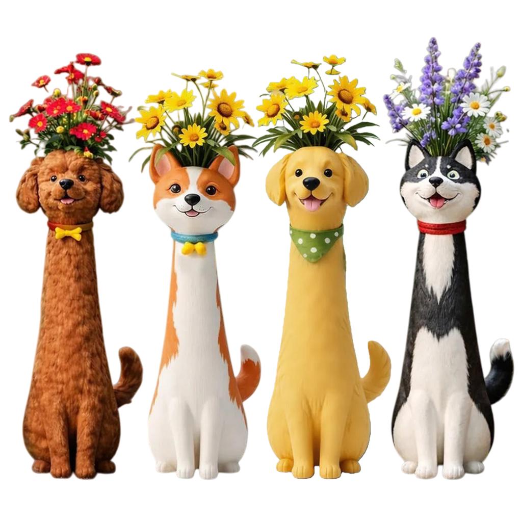 Handcrafted Quirky Dog Vase Creative Ornament Whimsical Resin Dog Flower Vase for Living Room Office Study & Coffee Table Decor