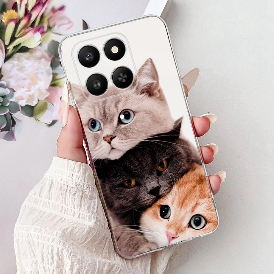 Weiche dünne transparente Silikonhülle für Huawei Honor 400 Smart Funda Honor X7D Katze Rose Blume Drache Mode Stoßfester Stoßfänger