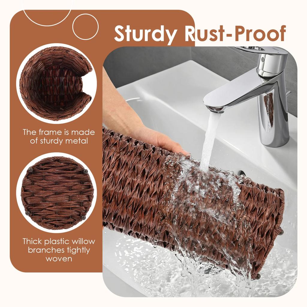 Standing Toilet Roll Holder Plastic Wicker Toilet Paper Storage Basket with Lid Dustproof Toilet Tissue Organizer for Decoration