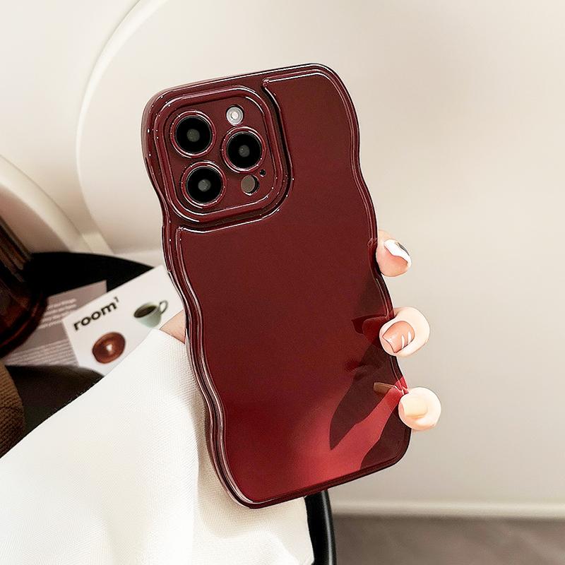 Retro Weinrot Gewellter Rand Stoßstange Handyhülle Für iPhone 17 16 Pro Max 15 13 11 12 14 Air Weiches Silikon Rückseite Hülle