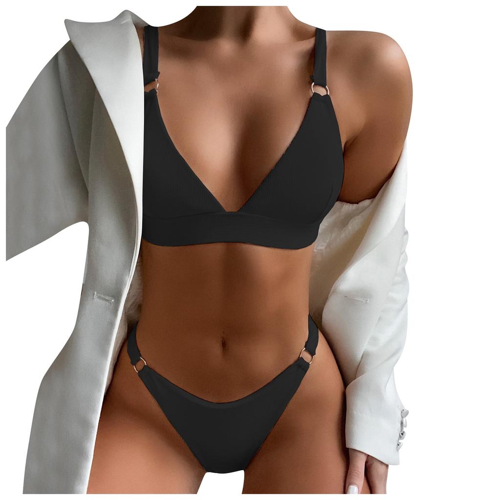 Women's Bikini Solid Set Swimsuit Two Piece Filled Bra Swimwear Beachwear