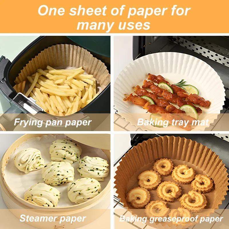 300PCS Home Kitchen Air Fryer Baking Paper, Barbecue Tray, Circular Oven Mat,disposable Oil Proof Paper Coating