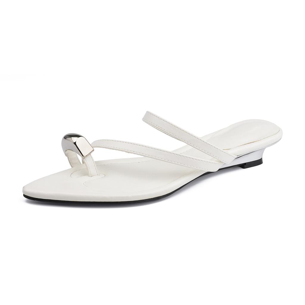 Summer New Small Thick Heel Flat Sandals for Women, Sexy Pointed Toes, Cold Slippers for Women, High-end Wear