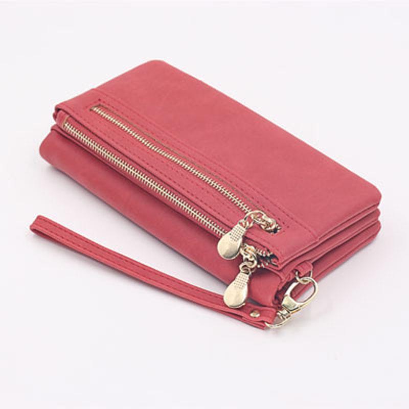 Women Scrub Zipper Retro Wallet PU Leather Solid Color Cross-section Square Tote Mobile Phone Case