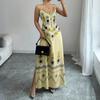 Women's Sleeveless V Neck Vintage Floral Print Maxi Dress with Side Slit Elegant Casual Summer Dress for Outdoor Events