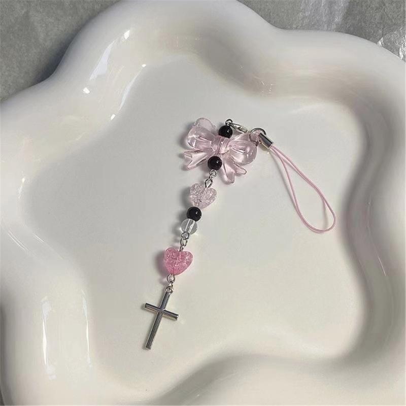 Herz Kreuz Perlen Anhänger Handy Lanyard Tragbare Hängeschnur für Mädchen Frauen