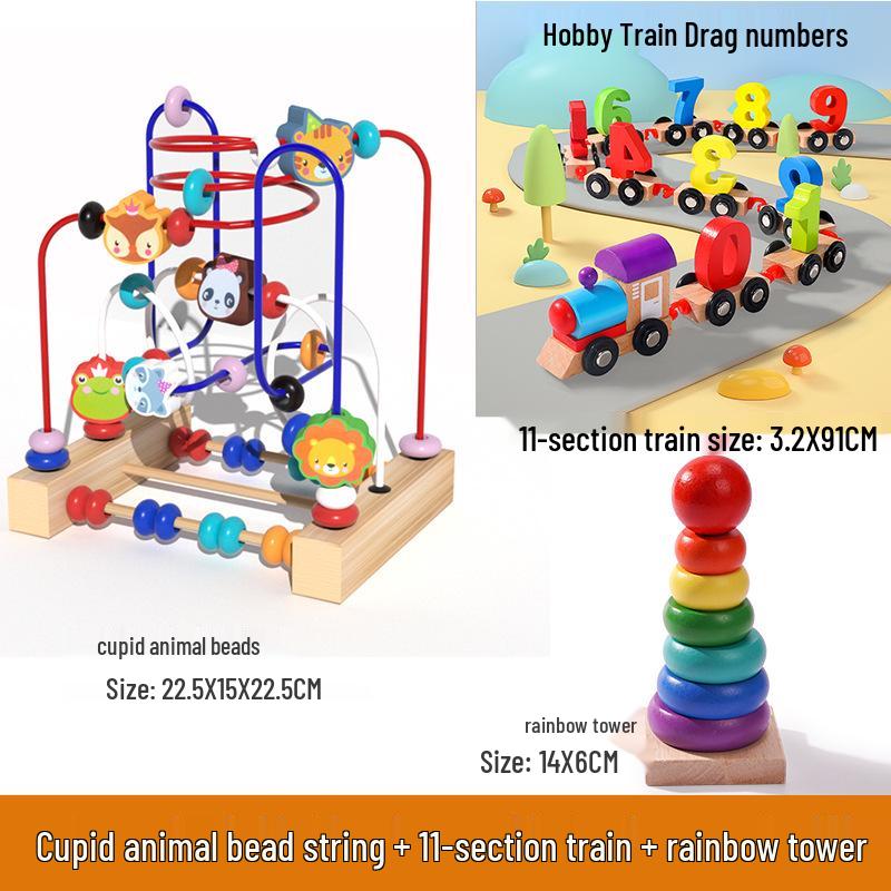 Multi-functional Animal Bead Maze: Wooden Three-Track Toy for Infant Hand-Eye Coordination & Early Education.