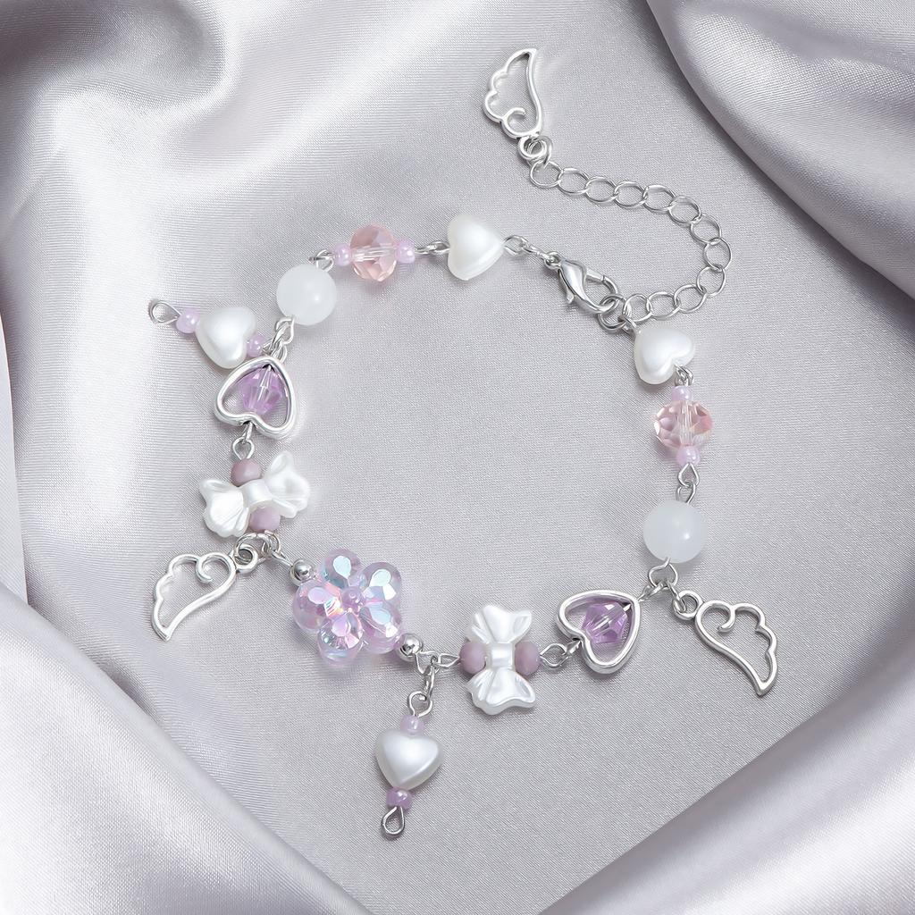 Y2k Bead Bracelet With Women's Countryside Style And Ice Transparency, Colorful Love Bow, Cloud Tassel Bracelet Suitable Parties