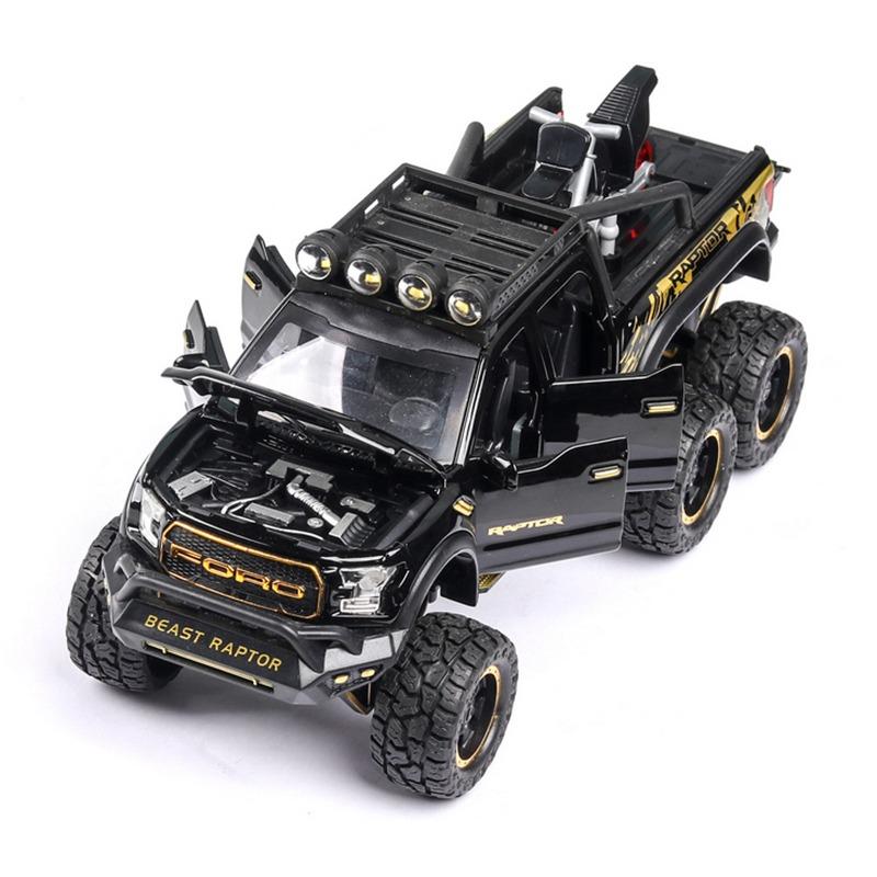 1/28 Ford Raptor F150 Alloy Car Model Diecast Toy Metal Modified Off-Road Vehicles Car Model Sound Light Collection Kids Gifts