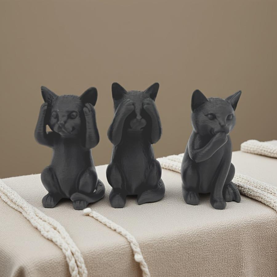 3 minimalistiska kattskulpturer med tre visdomskatter, kattformade skulpturer, unika heminredningssmarta ornament, designade utan lukt eller ord