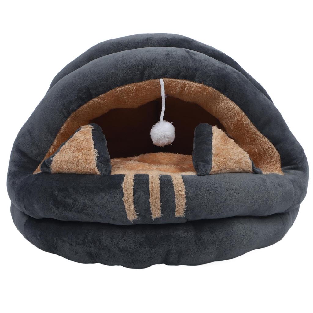 Cat Cave Semi Enclosed Cozy Pet Bed Cartoon Washable Animal House for Autumn and Winter Gray