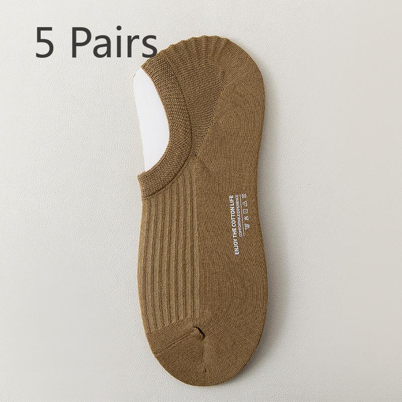 

5 пар мужских тонких хлопковых носков-лодочек с неглубоким носком, поглощающих запах и пот, на весну и лето 5 Pairs коричневый