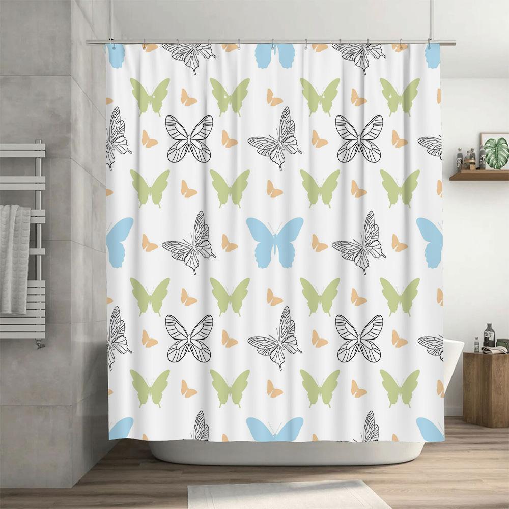 Fashion Butterfly Shower Curtain Watercolor Printed Fabric Customizable Bath Decor Set For Home Decoration Multicolor Option Ava