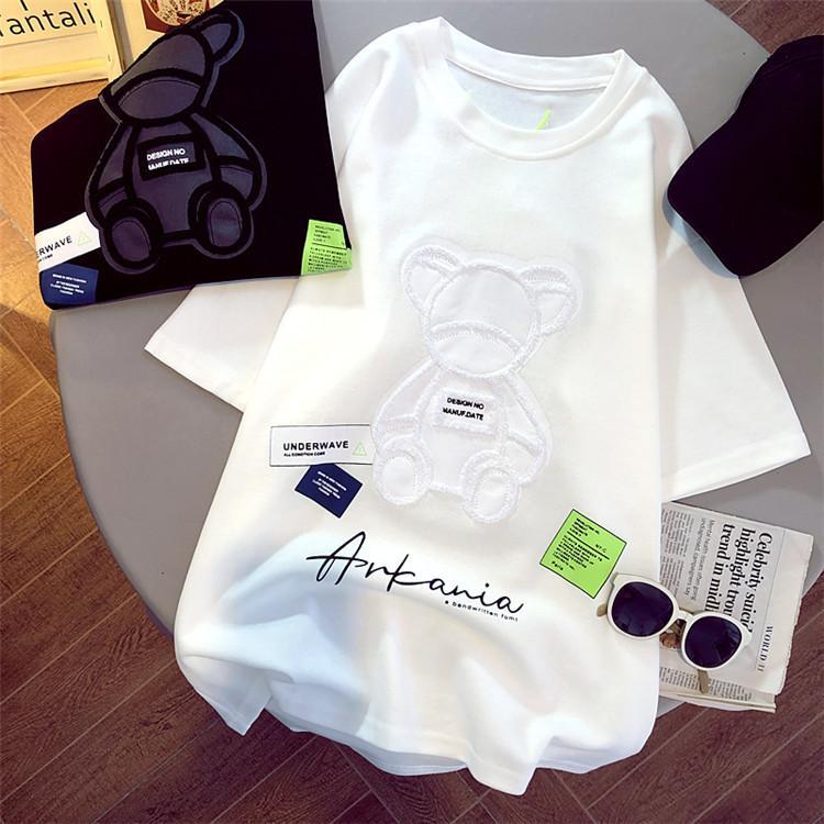 Dámská trička Harajuku Girls Plus Oversize Tops Výstřih do O Krátké rukávy Volné Letní tričko Výšivka Medvídek Trička