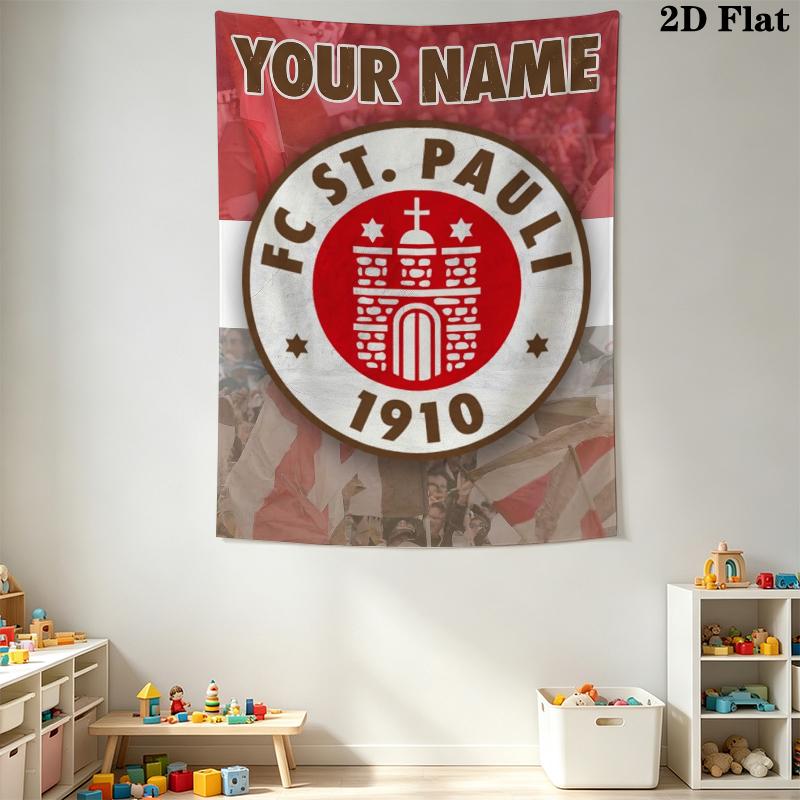 Custom Name St.Pauli Wall Tapestry Aesthetic Wall Hanging Printed Fabric Blanket Decorative Tapestries for Bedroom Living Room Home Decor