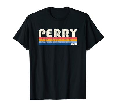 Vintage Retro 70s 80s Style Hometown Iowa Perry's T-Shirt