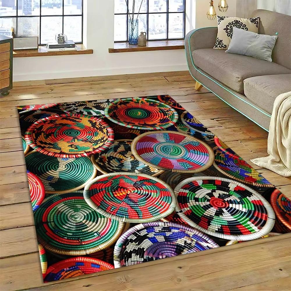 3D Etioopia Värviline Lilleline Kootud Kunstikorvid Mandala Vaip Vaip elutuppa Magamistuppa Kodukaunistus, Libisemisvastane diivanile Uksematt