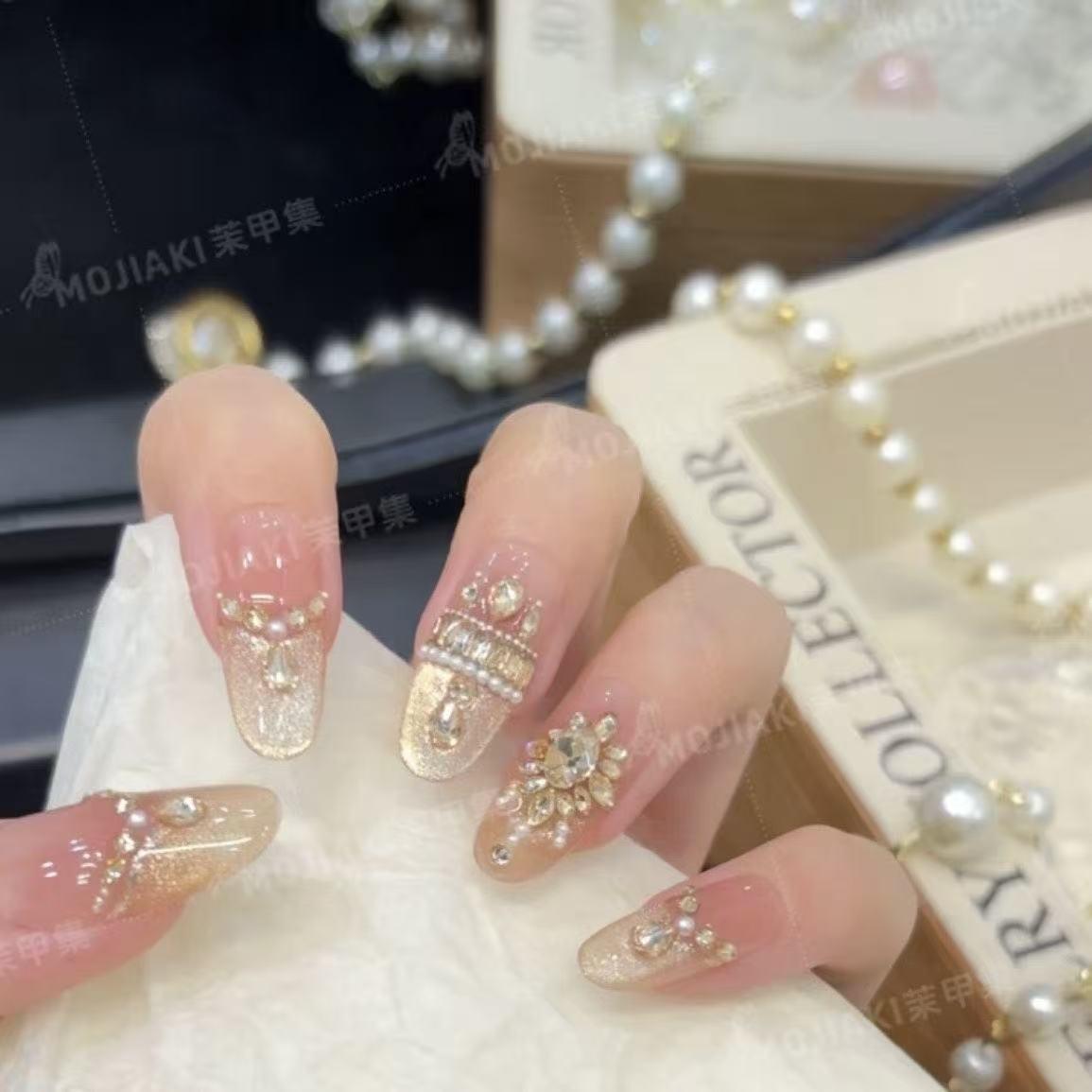 Handmade Wearable French Cat Eye Sparkle Nail Art for Young Ladies Model XS