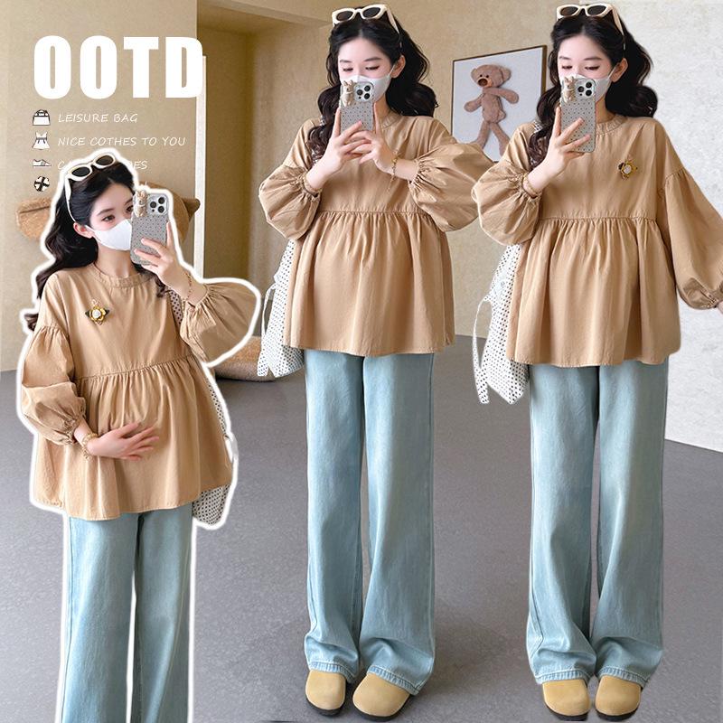 2026 Spring Korean Loose-Fit Maternity Doll Shirt M