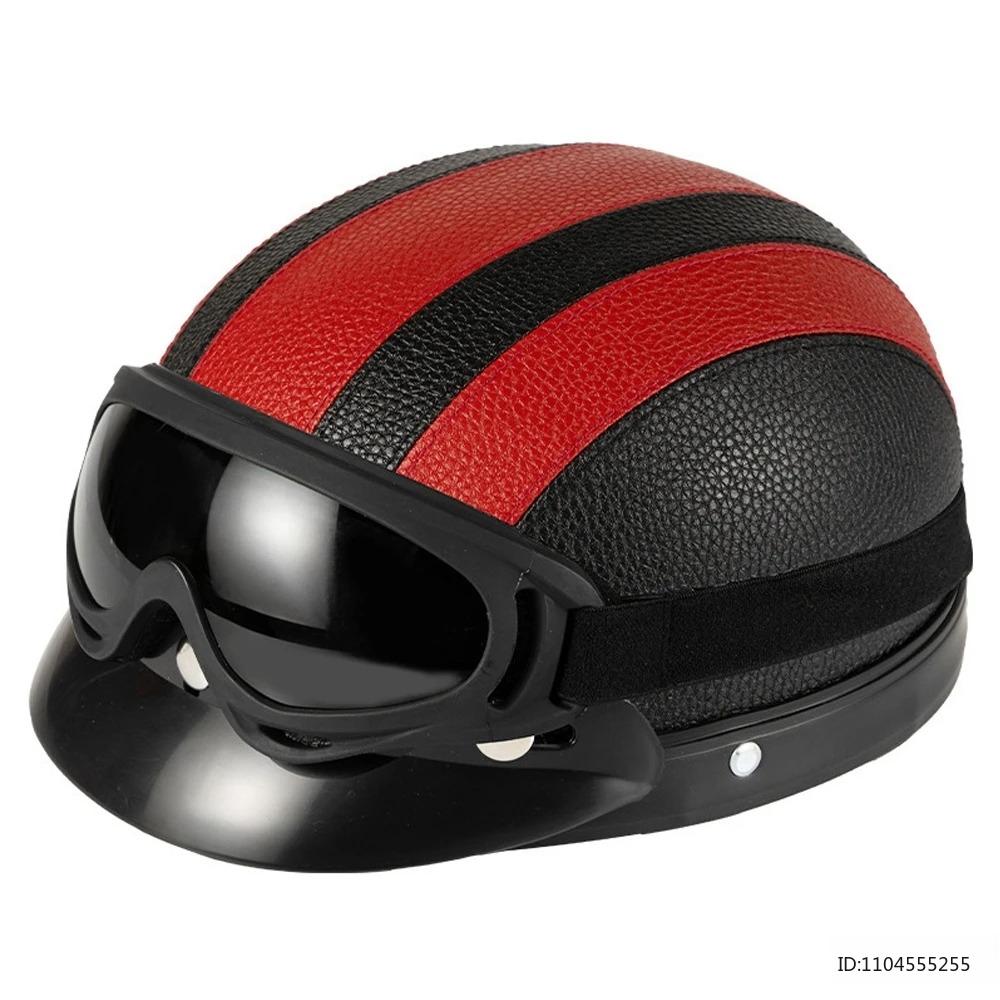 Vintage Half Helmet for Motorcycle Motorbike Leather Open Face Half Helmet Riding Casco Moto Scooter Moto Helmet DOT Approved