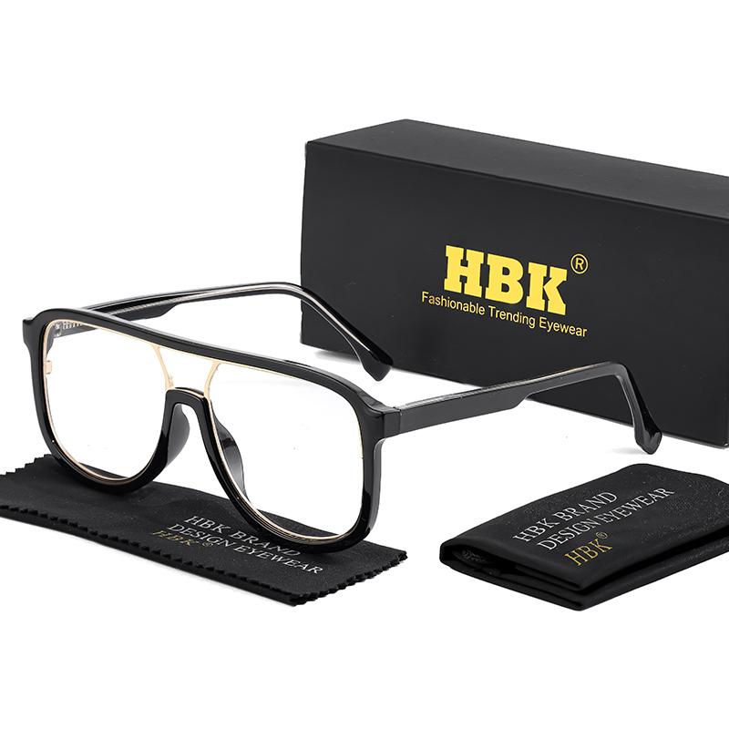 HBK Retro Simple Unisex Anti Blue Light Glasses Personalized Flat Double Bridge Frame Design Glasses Frame Ideal for Gifts