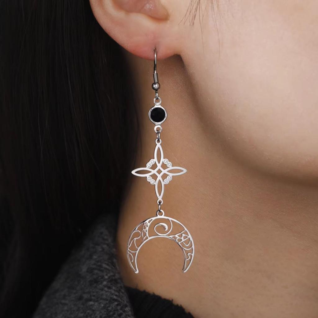 LIKGREAT Witch Knot Moon Drop Dangle Earrings for Women Girls Stainless Steel Celtic Crescent Pendant Jewelry Valentine's Gift