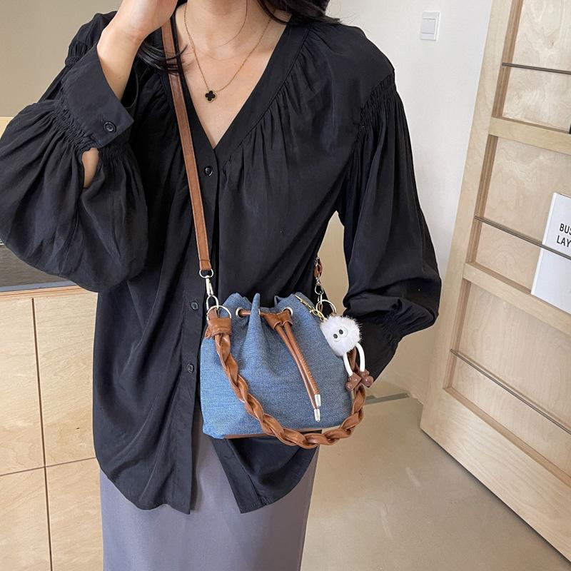 Denim bag shoulder messenger bag casual versatile portable bucket bag