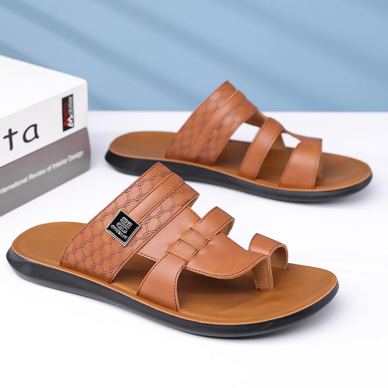 Men Black Leather Slippers Handmade Simple Flats Summer White Outdoor Roman Sandals Brown Open Toe Beach Shoes Plus Size
