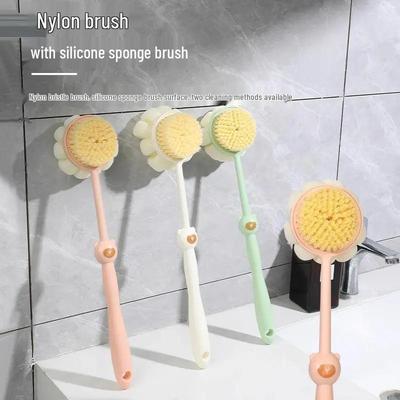 Dubbelsidig badborste med långt handtag och mjuka borst för ryggskrubbning och exfoliering
