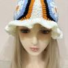 Hand Crochet Bucket Hat with Ruffled Edge Warm Fisherman Hat Ethnic Flower Hat Headwear for Women Winter Elegances