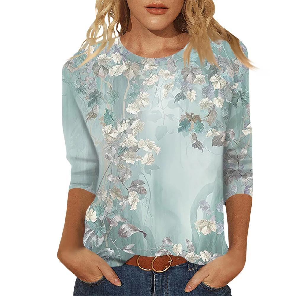 Flower Graffiti 3D Digital Printing Women's Fashionable and Personalized Round Neck Long Sleeved T-shirt