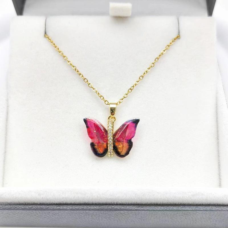 1 Pcs Fashion Fairy Color Butterfly Copper Pendant Necklace Women's Collarbone Chain Girls' Elegant Minimalist Accessories