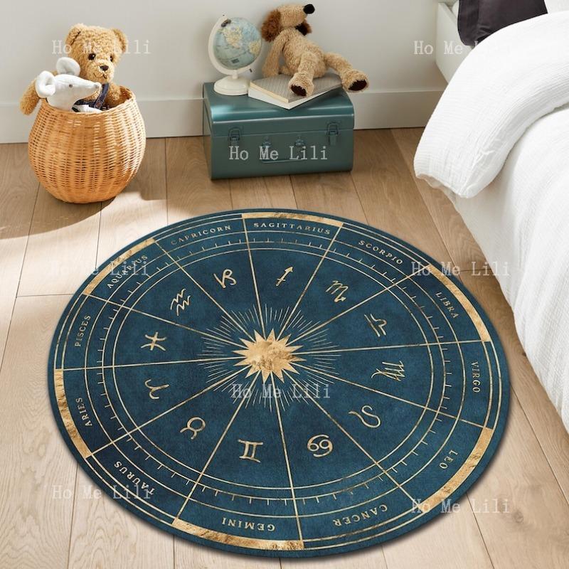 Rugs Horoscope Mat Astrology Design Zodiac Decor Sun Moon Star Gift Round Tarot Rug 60X60cm
