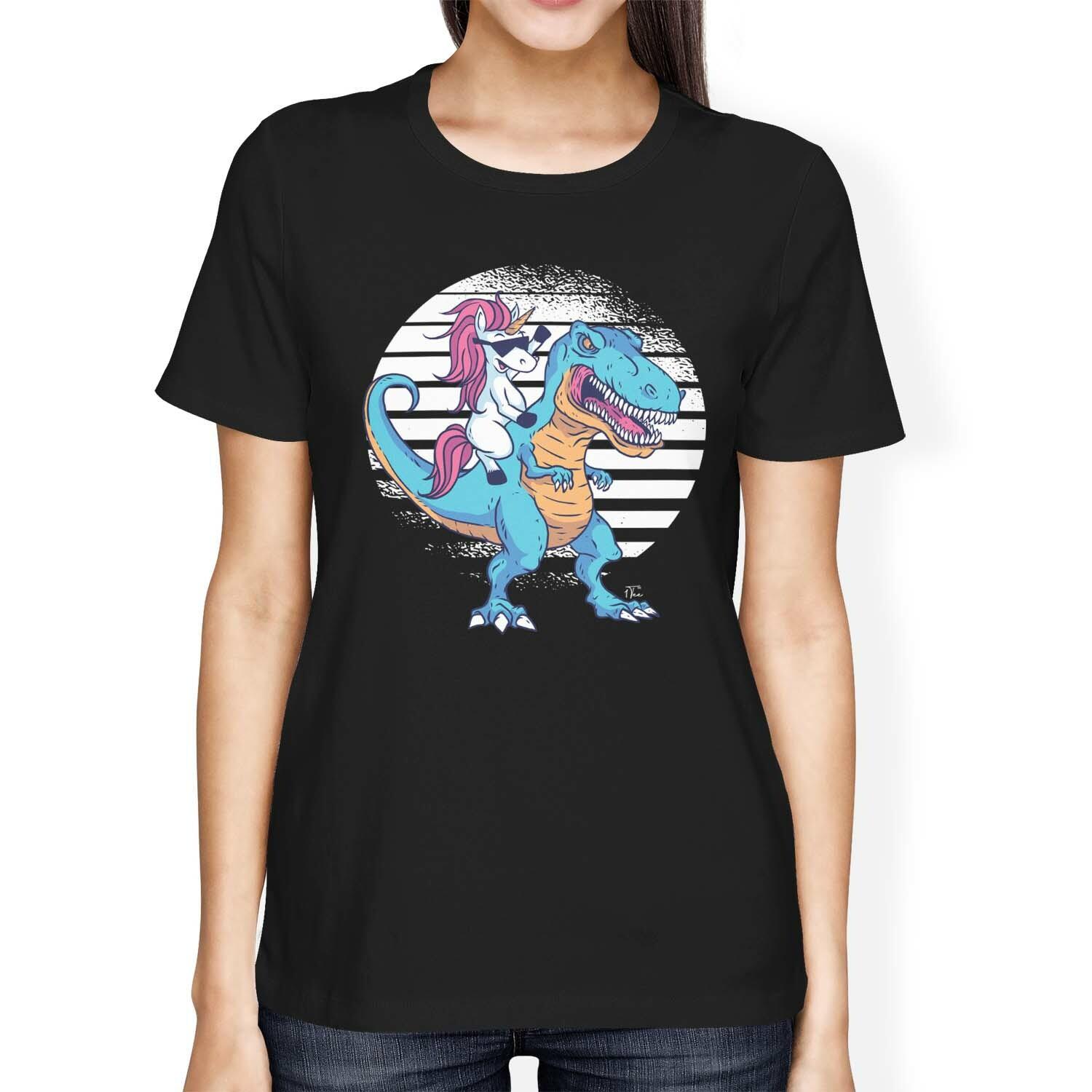1Tee Womens Loose Fit Unicorn Riding Dinosaur T-Shirt XL