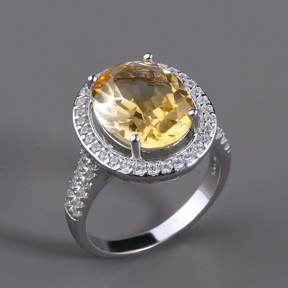 Bolaijewelry Classic Design Natural Citrine Gemstone Ring Women Fine Jewelry 925 Sterling Silver Daily Wear Gift
