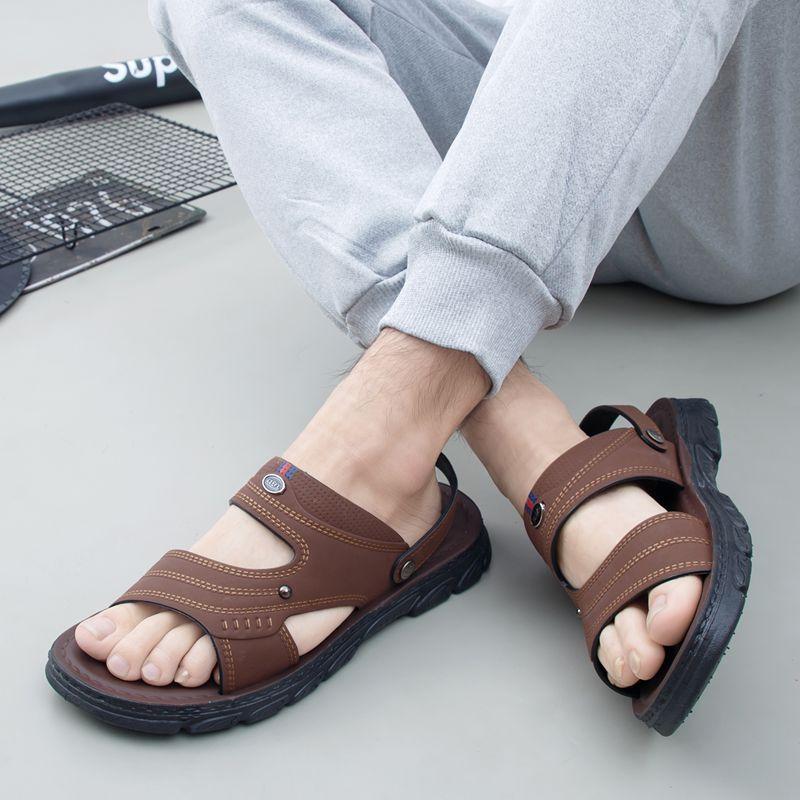 

Sandals men s summer new open-toed youth beach shoes dual-purpose beach cool slippers non-slip men s sandals 38 (one size smaller)