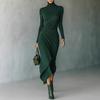European and American New Autumn and Winter Temperament Elegant Turtleneck Waist Irregular Wrap Dress Women