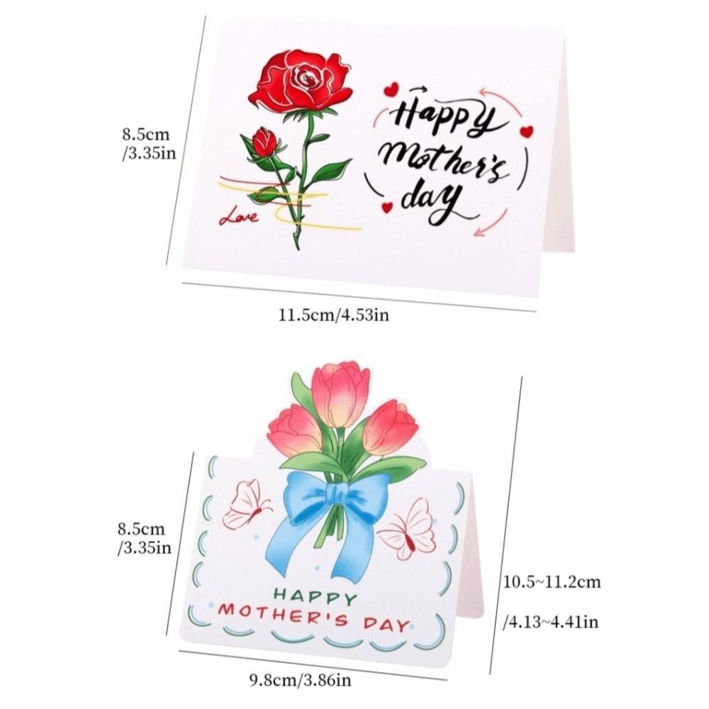 10pcs Folded Design 3D Floral Greeting Cards Floral Pattern Mother's Day Card Father's Day