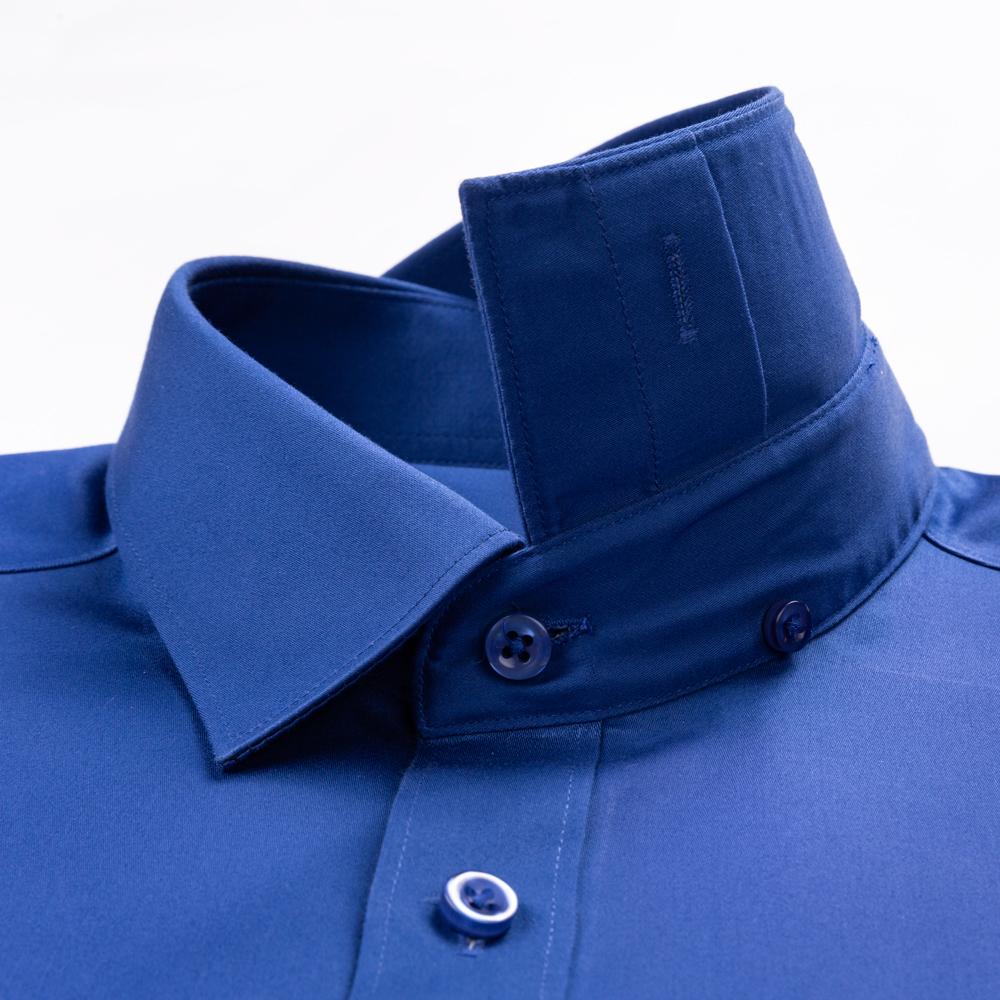Men's Spread Collar with Hidden Button Mercerized Cotton Non-Iron Dress Shirt with Chest Pocket Long Sleeve Solid Business Office Wear