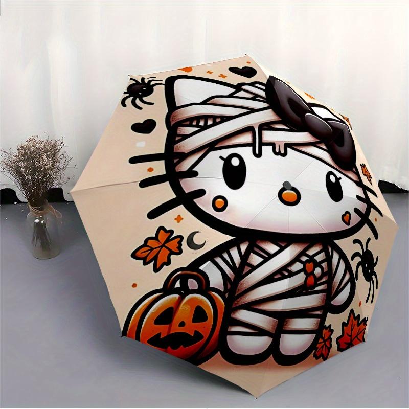 Mummy Halloween Hello Kitty Automatic Folding Umbrella with Sturdy Iron Frame, Portable Compact Travel Umbrella All-Season Use Parties002