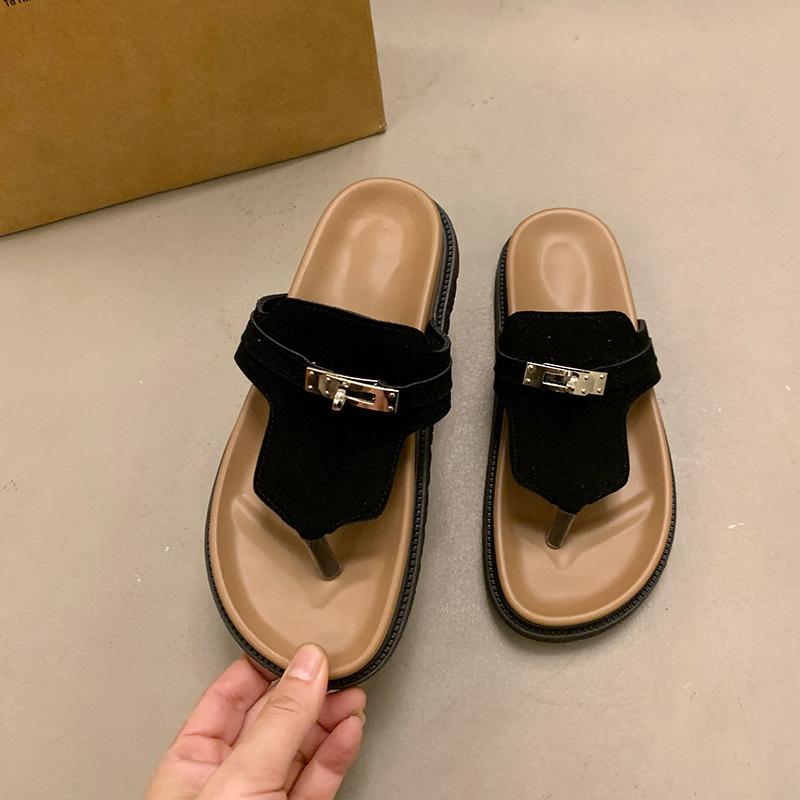 Thick-soled Toe Slippers, Women Wear Summer Beach Shoes, Two Sandals, Small Casual Lazy Muffin Half Slippers