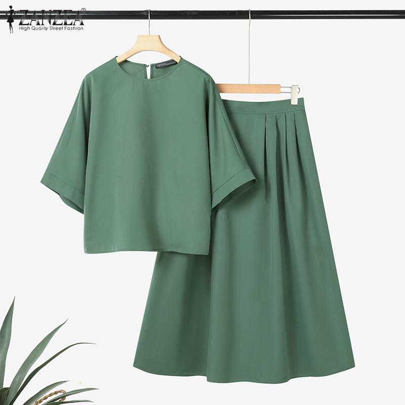 ZANZEA Bluză cu mâneci 3/4 pentru femei și fuste lungi, seturi de costume din două piese de vară