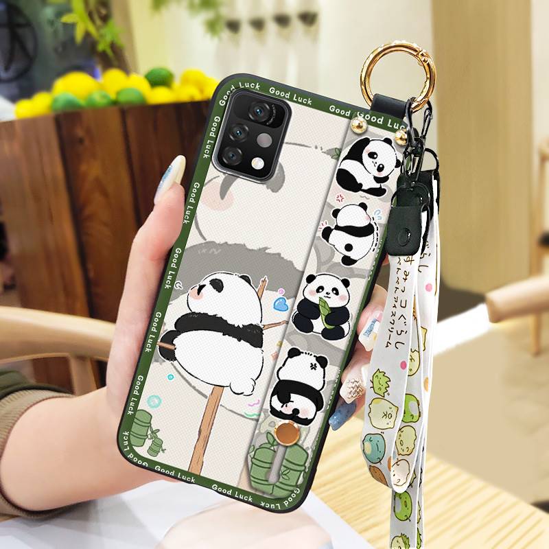 Panda Cartoon Phone Case For UMIDIGI A11 Pro Max Soft Case Wristband Ring Dirt-resistant Silicone Shockproof Wrist Strap