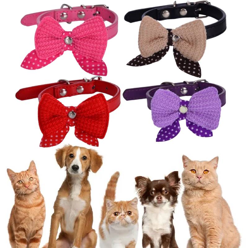Pu Bowknot Leather Dog Collars Adjustable Puppy Pet Cat Necklace Decoration Neck