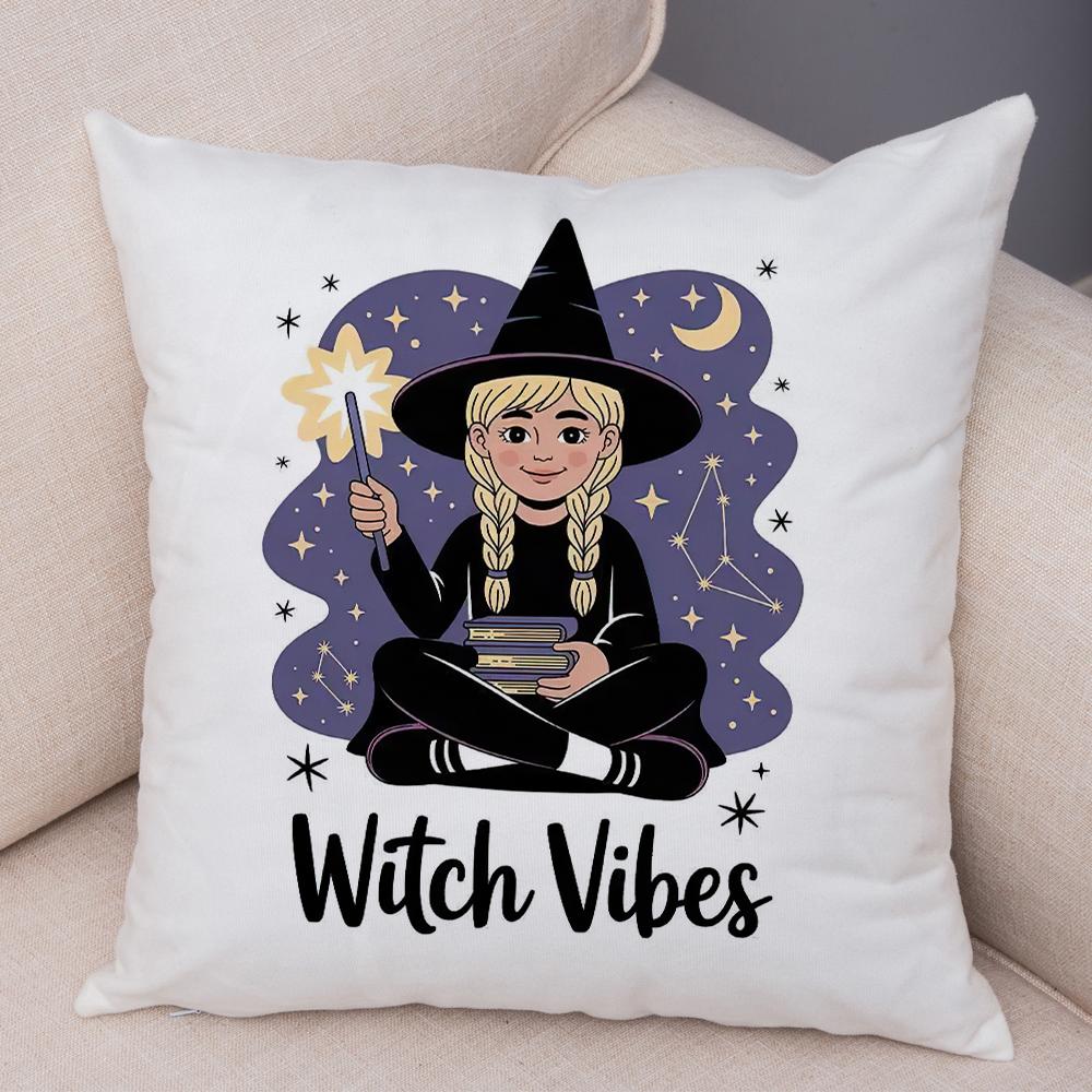 Witch Vibes Pillowcase Double Print Spooky Cats Cushion Cover Soft Plush Magic Potions Pillowe Case for Sofa Home Car